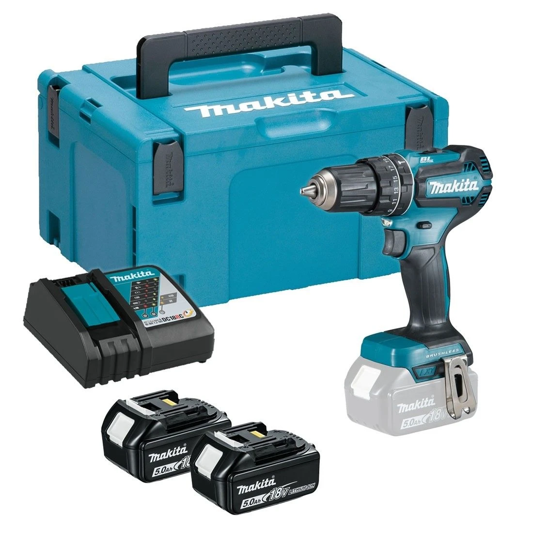 Makita DHP485RTJ 18V Li-Ion Accu Klopboor-/schroefmachine Set (2x 5.0Ah Accu) In Mbox - Koolborstelloos