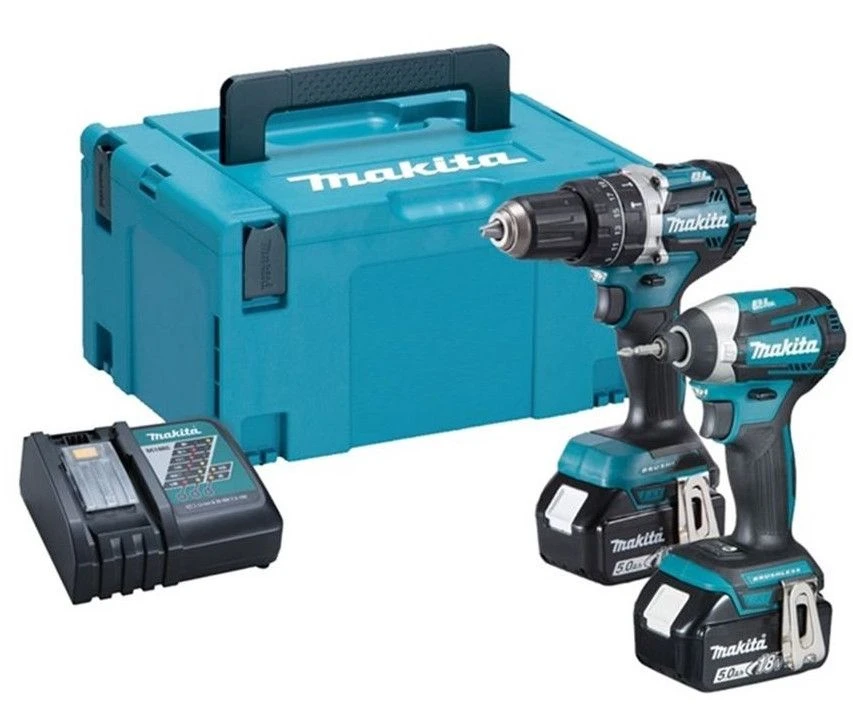 Makita DLX2181TJ 18V Li-Ion Accu Klop-/schroefmachine (DHP484) & Slagschroevendraaier (DTD154) Combiset (2x 5,0Ah Accu) In Mbox - Koolborstelloos