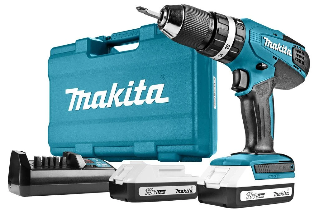 Makita HP457DWE 18V Li-Ion Accu Klopboor-/schroefmachine Set (2x 1.5Ah Accu) In Koffer