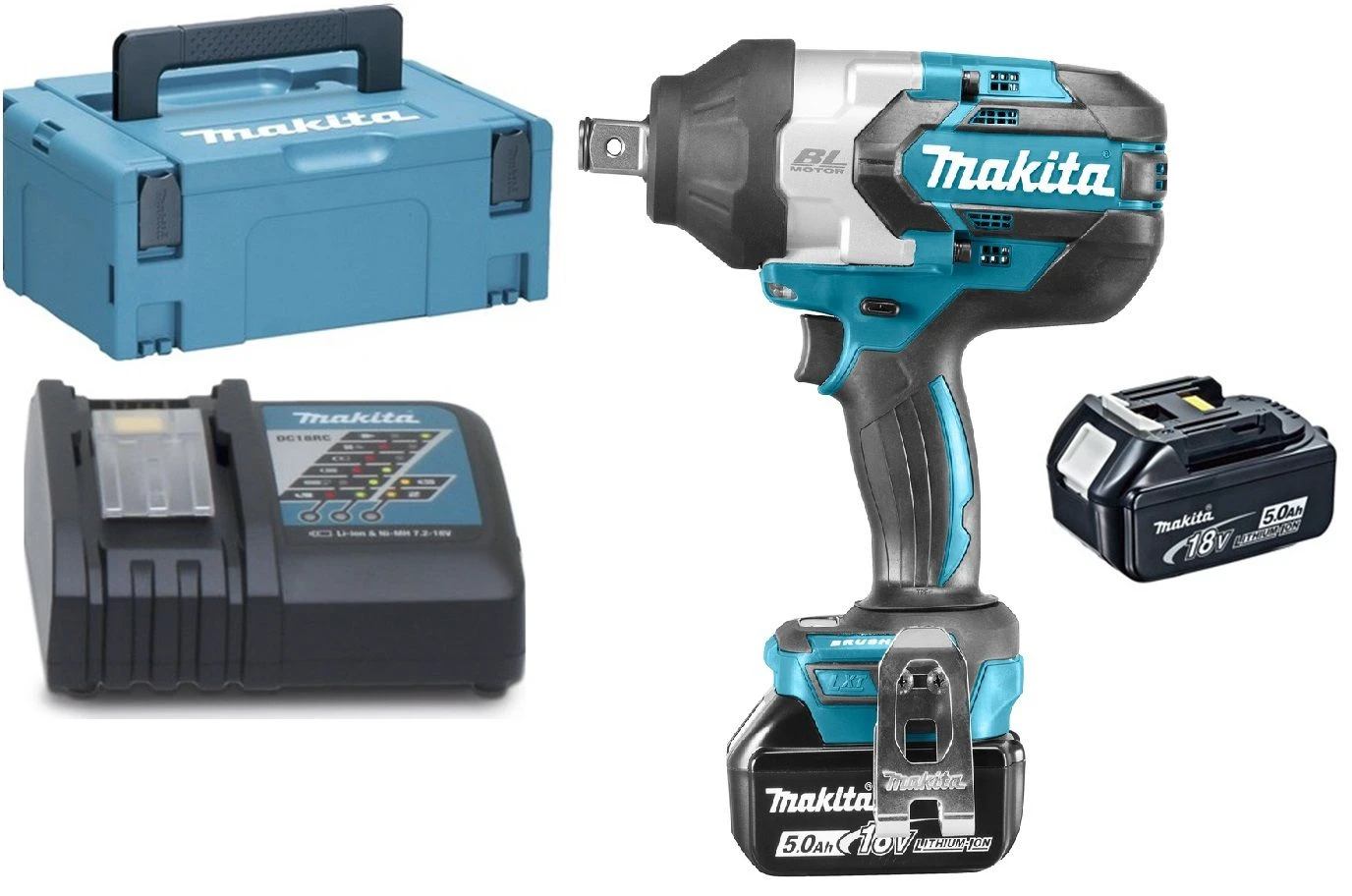 Makita DTW1001RTJ 18V Li-Ion Accu Slagmoersleutel Set (2x 5.0Ah Accu) In Mbox - 1050Nm - 3/4" - Koolborstelloos