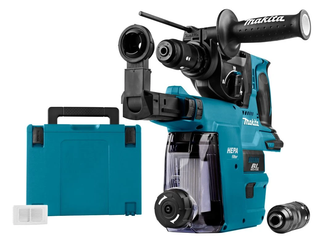 Makita DHR243RMJV 18V Li-Ion Accu SDS-plus Combihamer Incl. Snelspanboorkop En Stofafzuiging Set (2x 4.0Ah Accu) In Mbox - 2J - Koolborstelloos - Afbeelding 2